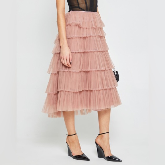 Few Moda o.p.t Ricci Tiered Tulle Midi Skirt - Size XL - Dusty Pink - NWT - Picture 2 of 10